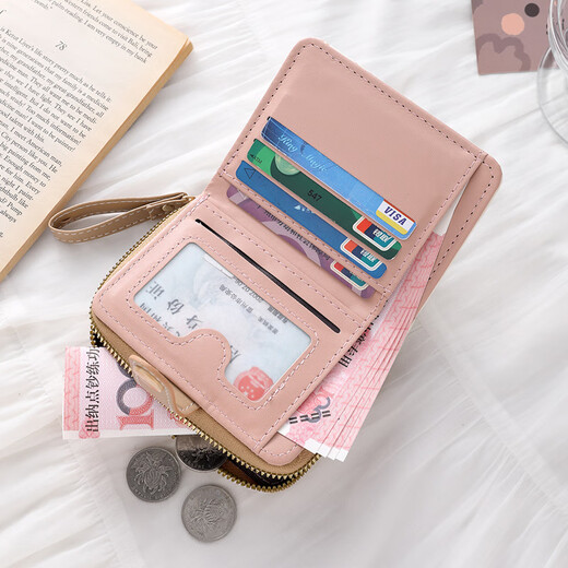 Tuzun Einfache und niedliche Kätzchen Japanische Frauenschnalle-Wechsel-Position Handgurt für Frauen mit multifunktionaler kurzer Brieftasche Brieftasche Milch Tee Farbe für Frauen