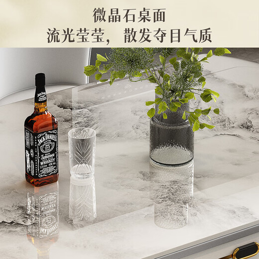 梓屋餐桌家用轻奢加厚微晶石餐桌椅组合方圆桌690#1.35M桌+贝勒椅*4