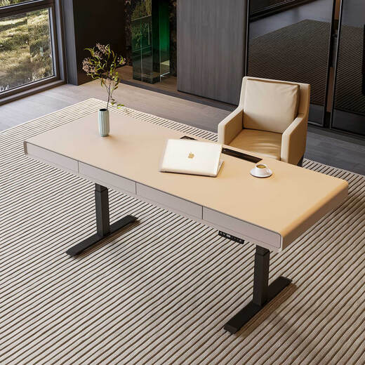 Dewanson e-sports lifting table Italian light luxury solid wood electric smart desk living room desk long desk office desk double table 14070 champagne color lifting table as shown in the color
