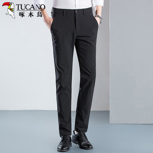 Woodpecker (TUCANO) casual pants for men summer business fashion versatile breathable suit pants slim long pants men's clothing black 35
