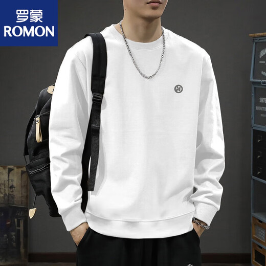 罗蒙（ROMON）重磅春秋季新款堆堆领卫衣男士重磅美式青少年外套帽衫上衣潮流 黑色圆 领卫衣款-1365【GL】 加 S 【建议95-120斤】