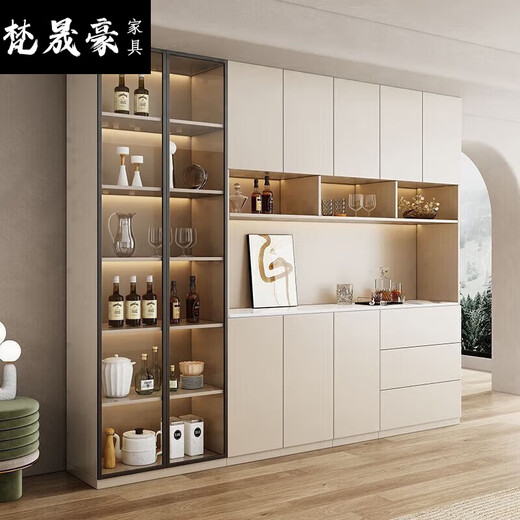 2025 Nuevo aparador High Gabinet Rock Slab integrado con la pared Moderna sala de estar simple Gabinete de vino personalizado Estilo de gabinete de comedor de madera maciza 15280*40*220 Entrega + Instalación