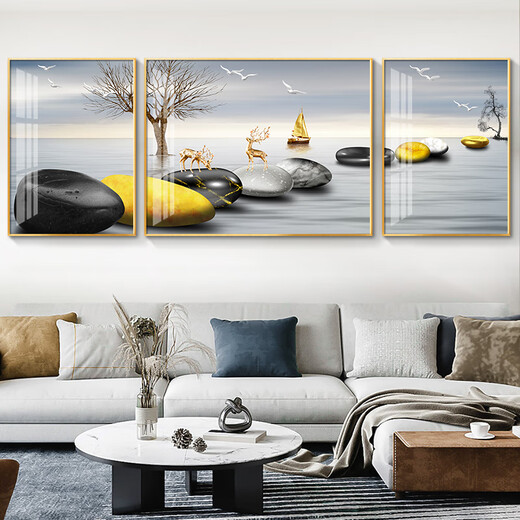 
Craftsman Time Fulu Light Luxury Living Room Decoration Painting Simple Modern Sofa Background Wall Hanging Painting Atmospheric Mural Landscape Painting Wall Painting HJ-3883-Fulu Double Advertising [Package Installation Limited to 5070 [suitable for sofas below two meters] 30*50+ on both sides
