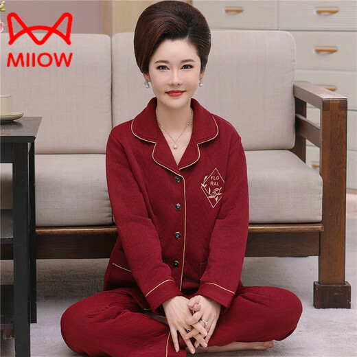 Cat Man (Miiow) Pyjamas âgés pour les femmes en automne et hivernis coton coton Mère d'âge moyen Mère d'hiver Coton de coton de la mezzanine maison de vêtements XP4872 M [80 Jin [Jin est égal à 0,5 kg]]]