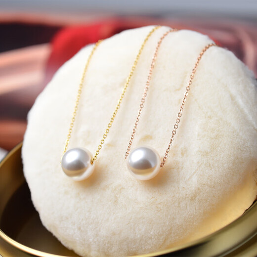 Fat Donglai's same style pearl necklace single simple light luxury niche necklace clavicle chain temperament exquisite fashion rose rose gold chain length 38+5cm+milk white pearls 10