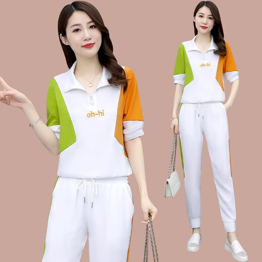 Woodpecker Ice Silk à manches courtes à manches courtes pour femmes en été 2025 Nouvelle ensemble de vêtements de sport décontractés stimulants lâches (684) White L (suggéré 100-110jin [Jin est égal à 0,5 kg]))