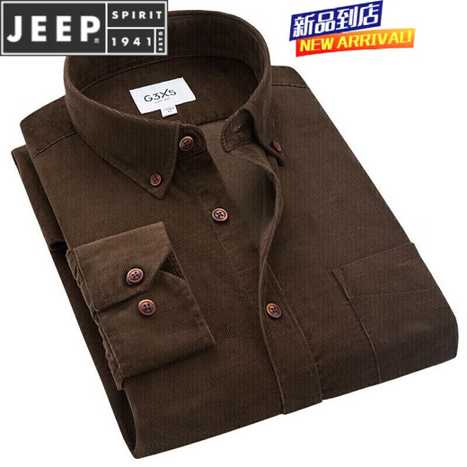 JEEP SPIRIT spring and autumn new shirt men's long-sleeved pure cotton corduroy brushed casual corduroy cotton shirt black 39 (recommended 115~130 Jin Jin equals 0.5 kg) 170/88A