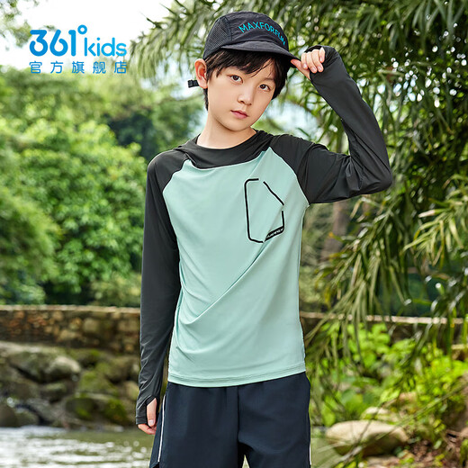 361 Children's clothing boys' hooded long-sleeved sweater 2025 spring new style medium and large children's tops sun protection base layer Hong Kong gray green/gravel gray 170