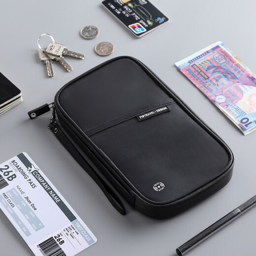 P.travel DuPont paper passport bag multi-functional RFID anti-theft travel document storage bag ticket passport holder wallet card bag waterproof black