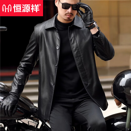 恒源祥海宁真皮皮衣男中年春秋新款商务休闲绵羊皮夹克中长款风衣爸爸装 浅棕色9907 侧兜 薄款 XL 180(150-165斤左右)