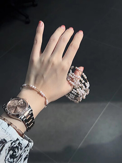 Fujiu 18k gold natural freshwater ak nucleated pearl real gold elastic bracelet light luxury niche baby pearl bracelet 4-5mm