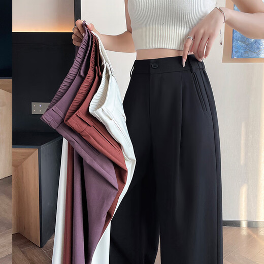 Pantalon de costume droit pour femmes 175 Tall 170 Spring New Style Loose Slim Slim High Taist Pantalon décontracté Black-Normal Style 679 S