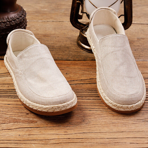 Jin Gong linen canvas shoes men's new Chinese style retro men's shoes ethnic style old Beijing cloth shoes men's shoes off-white 41