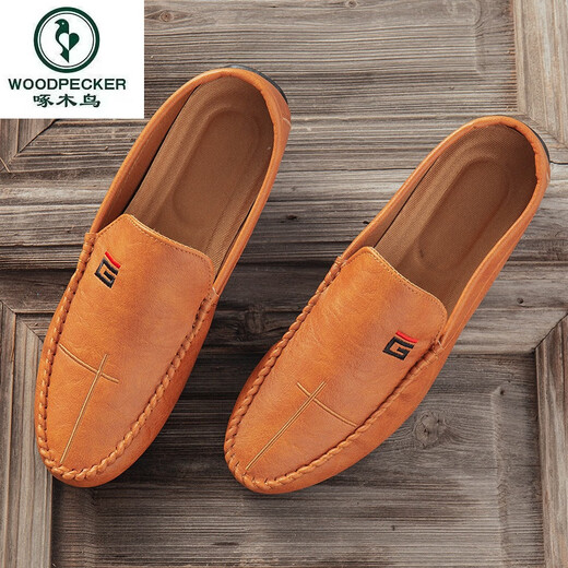 
Woodpecker Spring 2025 new Doudou shoes men's leather shoes Korean version driving shoes lazy shoes social trend casual men's shoes yellow 9880 41
