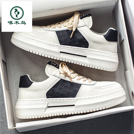 Woodpecker White Men's Shoes 2025 New Spring and Autumn Teenagers Thick Sole Casual White Shoes Feeling Versatile Sports Board Shoes 9906 White Green 39 (245mm)