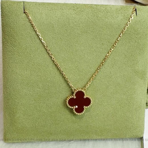 DRJEFUN high version four-leaf clover 18K gold rose gold gold necklace women's clavicle chain carnelian non-fading niche light luxury medium necklace rose gold powder ceramic with diamonds