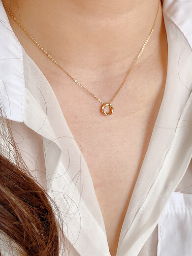 DYN simple Korean pure 14K gold pendant for women hollow plain gold geometric shape K gold clavicle chain neck pendant gift individual pendant