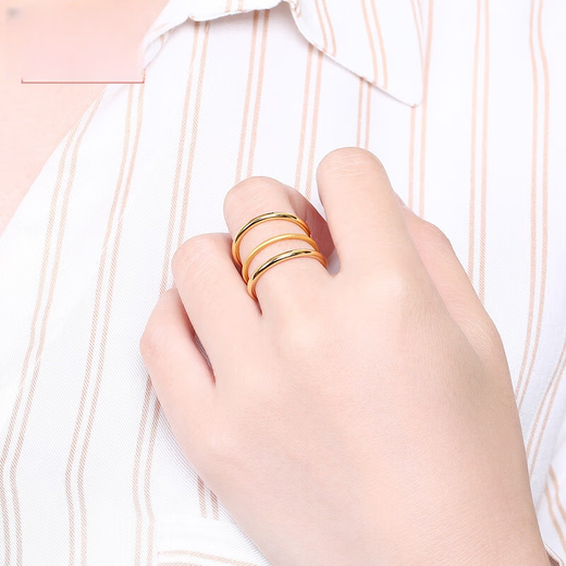 Canxian gold ring ring Sansheng III 18K gold aperture ring tail ring frosted AU750 color gold joint ring No. 9 glossy