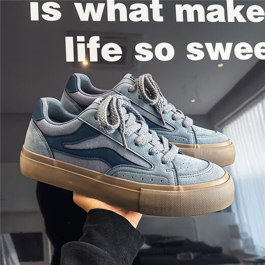 Xiluochi Canvas-Schuhe für Männer im Frühling und Sommer Neue Flat-Soled-Kee-resistente Sportschuhe Vielseitige Nischendesign Trendy Casual Schuhe für Männer grau und blau 42