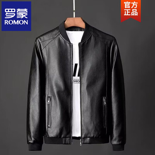ROMON Men's Priority Baseball Collar Leather Jacket Men's Autumn New Trendy Versatile Handsome Motorcycle Pu Leather Jacket Men's 817 Black Recommended 120-135 Jin Jin equals 0.5 kg XL