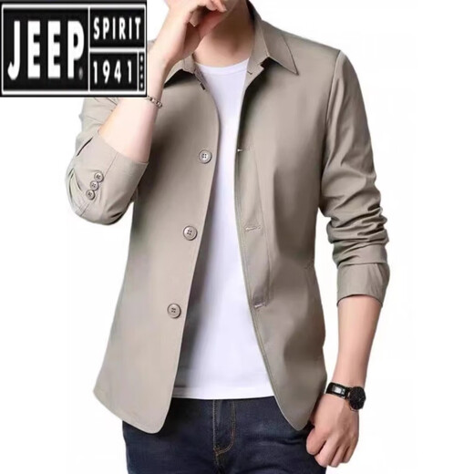 Jeep (JEEP) spring and autumn men's business casual jacket suit middle-aged and young people solid color lapel thin Korean style slim windbreaker jacket light gray 1048 L [recommended 118-138Jin [Jin equals 0.5 kg]]