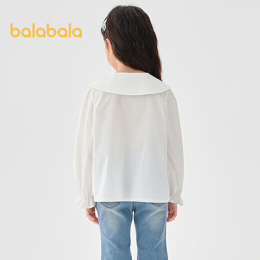 Balabala children's clothing girls long-sleeved shirt pure cotton white shirt spring top simple versatile comfortable skin-friendly white 10101 160