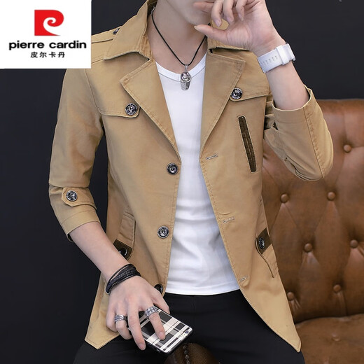 Pierre Cardin Spring and Automne Cotton Business Casual Veste Men's Veste Men Handsome Color Couleur Mid-Longle Bringer Bobe Collier Black M (165)