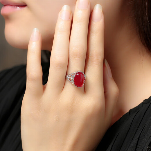 QUAMER Gold Store Model s925 Sterling Silver Carnelian Gemstone Ring Women's Jade Ring Agate Fashion Opening Atmospheric Carnelian Adjustable Size