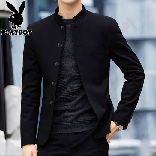 Playboy haut de gamme Zhongshan Suit Young Men New Chinese Style Men Republic of China Stand Collar Suit Veste Men's Suit Marge Taille Tendance Zhongshan Suit Black Shirt 3xl 170-190Jin [Jin est égal à 0,5 kg]