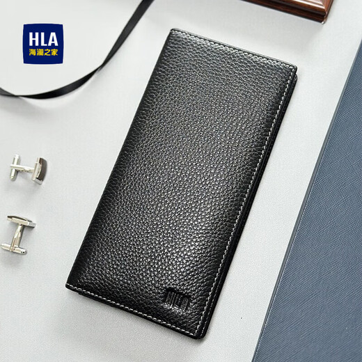 Hailan Home Hla Herren echte Leder Brieftasche Großkapazität Langes Geldbörsen für das Geburtstagsgeschenk des Vaters des Freundes Praktische Licht Luxus Black