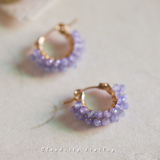 Micro-gift Mushan Zi original design Four Seasons Earrings Gentle Tanzanite 14K gold handmade earrings Mushan Zi, small size, inner ring 14K gold suitable