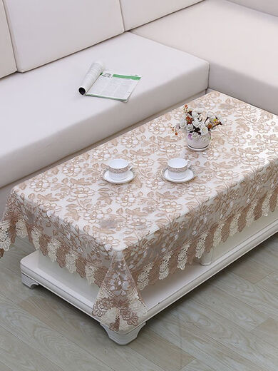 
OIVFNDQN coffee table protection mat high-end European yarn embroidered dining tablecloth lace tablecloth living room rectangular tablecloth pastoral 1518 dandelion beige cabinet 70*210CM