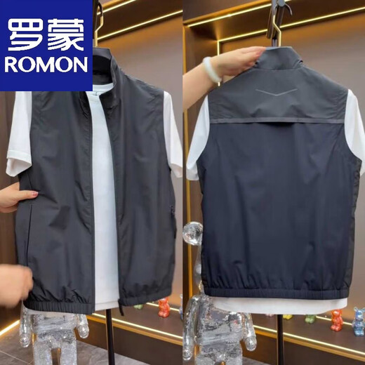 罗蒙春夏季新品男士轻奢时尚立领马甲坎肩感休闲百搭气质潮流 黑色#高品质 XL 【130-150斤】