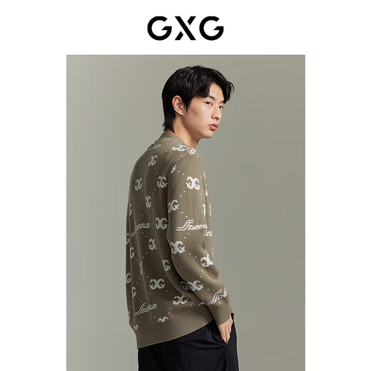 GXG男装 商场同款 驼色满印字母提花毛衣针织开衫外套GEX13014683 驼色 M
