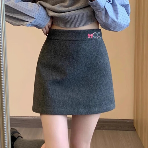 Miao Yijia Skirt Winter Skirt Women's Woolen Gray Short Skirt A-Line Skirt 2025 New Women's Hip Skirt Winter Skirt Gray Woolen Skirt L Recommendation 105-115Jin Jin equals 0.5 kg