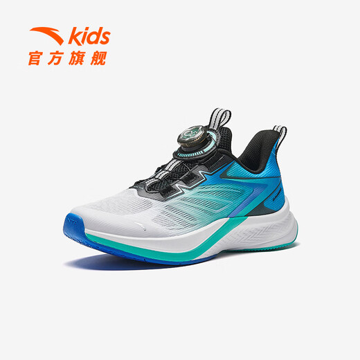 Anta children's sports shoes for men and women's children's running shoes 25 autumn new product mesh breathable knob button stubborn and elastic running shoes [Summer men's hydrogen running] White/Medium blue/Green 5509-1 37 feet length about 23.5cm