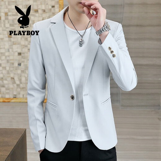 Playboy (PLAYBOY) solid color suit men's casual suit Korean style slim trend handsome small suit jacket youth single suit spring and autumn men's wear gray L (105-120Jin Jin equals 0.5 kg)