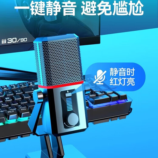 Fashion tribal USB desktop microphone game multimedia cantilever stand computer microphone karaoke microphone noise reduction live sound card voice recording conference microphone wired condenser microphone HK2 black RGB-desktop vertical model
