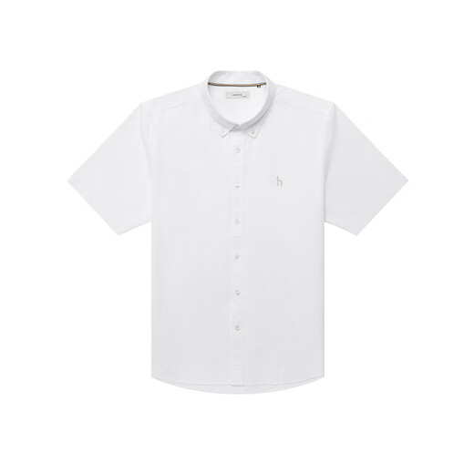 HazZYS Men's Clothing 2025 Summer New Casual Puppy Logo Oxford Spun Loose Short Sleeve Shirt Men's ATCZK1CBX99 White WT L (175/96A 48)