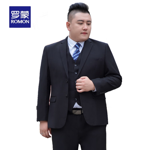 Luo Meng high-end large size suit suit men's coat plus fat plus fat man formal dress groom wedding suit spring and autumn large size gentleman black suit + trousers + vest + shirt free tie 6XL 205 weight 215-230Jin Jin is equal to 0.5 kg
