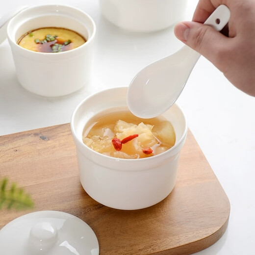 Sky Top Ceramic Stew Cup Waterproof Covered Bowl Bone China Soup Cup Steamed Egg Custard Bird's Nest Cup Household Single Serve Pure White 300ml