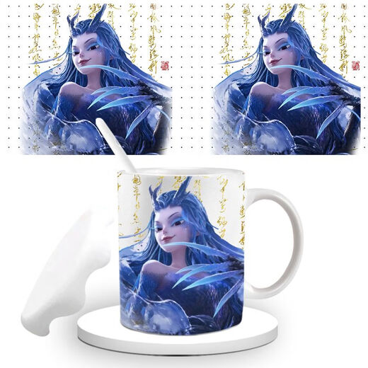 Nezha Water Cup 1697 Menschen sammeln Nezha 2 Teufelskind Ao Bing's umliegende Keramik -Becher -Kaffeetasse L2628 Nezha Keramikbecher + Löffel + Tasse Deckel