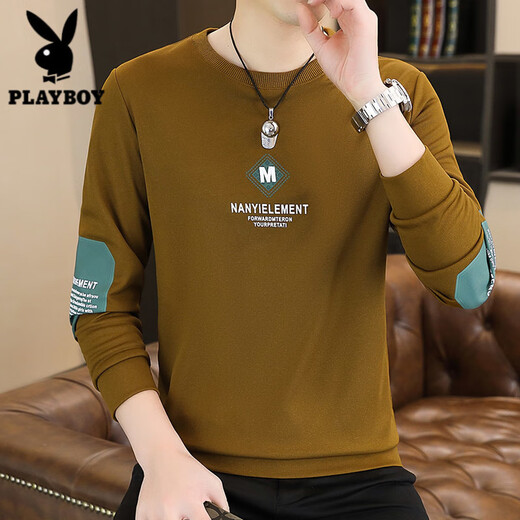花花公子（PLAYBOY）2025新款圆领卫衣男春秋打底内搭休闲外穿长袖体恤百搭男装上衣潮 FS-9905 白色【春秋款】 L (110-125斤)