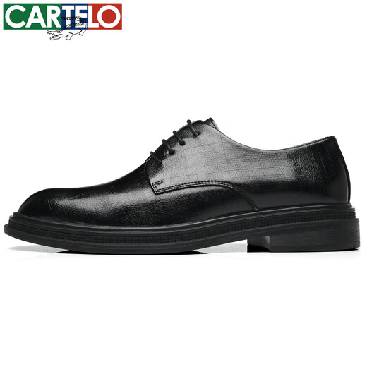 卡帝乐鳄鱼（CARTELO）皮鞋男士牛皮商务休闲西装正装德比鞋英伦结婚男鞋 6531 黑色 42 