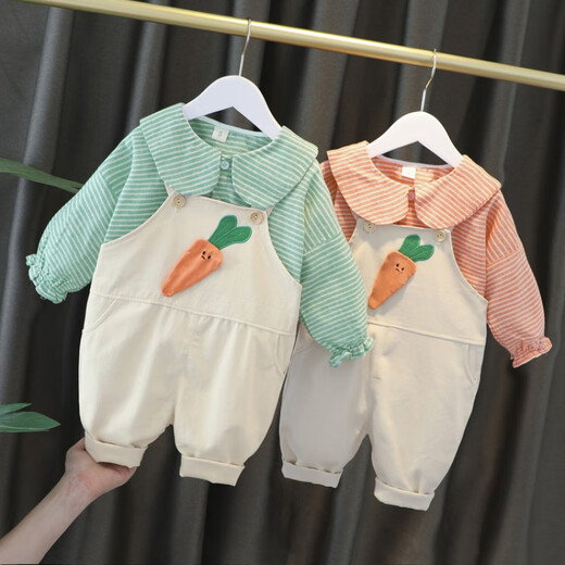 G.duck kleine gelbe Ente Mädchenanzug Frühling und Herbst neue Kinderkleidung Baby Mädchen Overall Anzug zweiteiliges Set für Säuglinge und Kleinkinder Orange 100 Größe 2~3 Jahre alt 90-100 cm cm