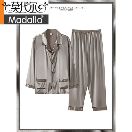 莫代尔真丝男士睡衣短袖夏季套装高级感春秋季桑蚕丝家居服男款长袖大码 6627 2XL 身高175-185体重155-180斤