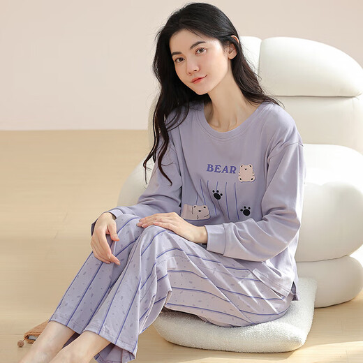 Yalu Pajamas Women's Pure Cotton 2025 New Internet Celebrity Pajamas Women's Spring and Autumn Large Size Long Sleeve Cute Home Clothes Set NSWR-01N9904 L Recommended 100-120 Jin Jin equals 0.5 kg