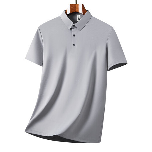 罗蒙短袖t恤男爸爸夏季套装中老年男装衣服父亲生日礼物男士冰丝套装 M7030套装--烟灰 M 170 （100-120斤）