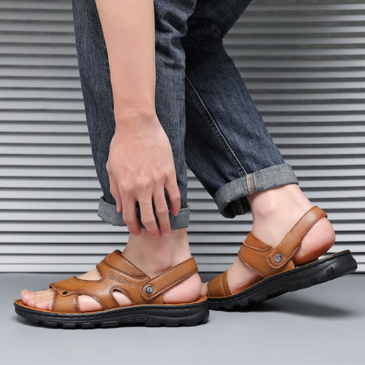 Sandales guerrières Chaussures masculines Chaussures de plage en plein air Sandales de sport à deux usages résistantes WSL (WZ) -1390 Brown jaune 41