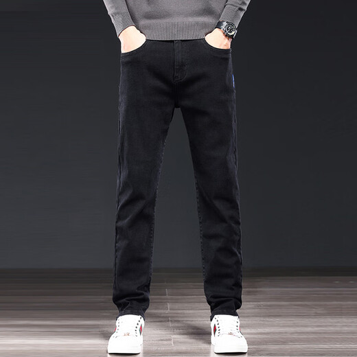 Specht -Jeans Herren Frühling und Herbst Black Slim Elastic Dick große Größe lässig vielseitige Hose Männer 967 Schwarz 28